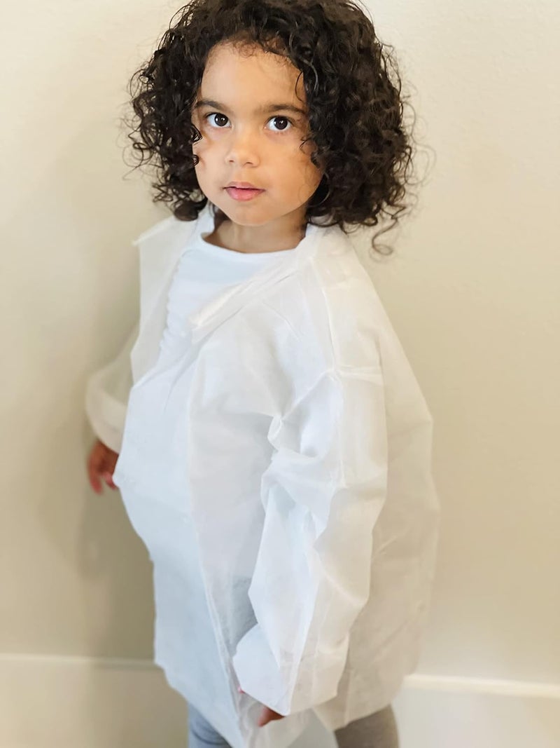 Mr Disposable Disposable Children's Lab Coats, White, No Snaps, Elastic Wrist, Single Collar, Size SMALL (5/6) Pack of 10 - Image 4